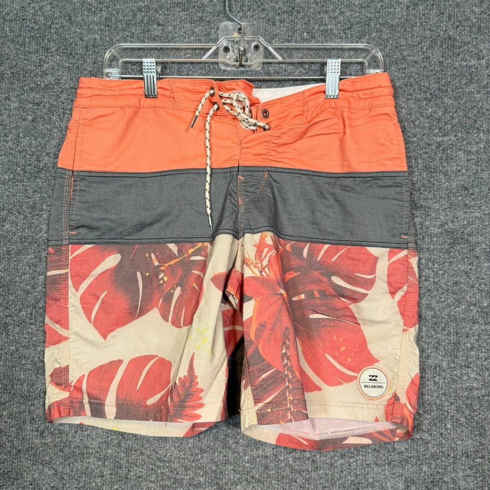Billabong Swim Trunks Mens 30 Hawaiian Orange Floral‎ Surf Surfing Beach Light